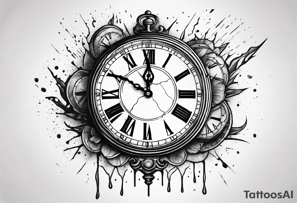 vintage cracked clock bleeding tattoo idea