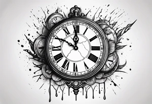 vintage cracked clock bleeding tattoo idea