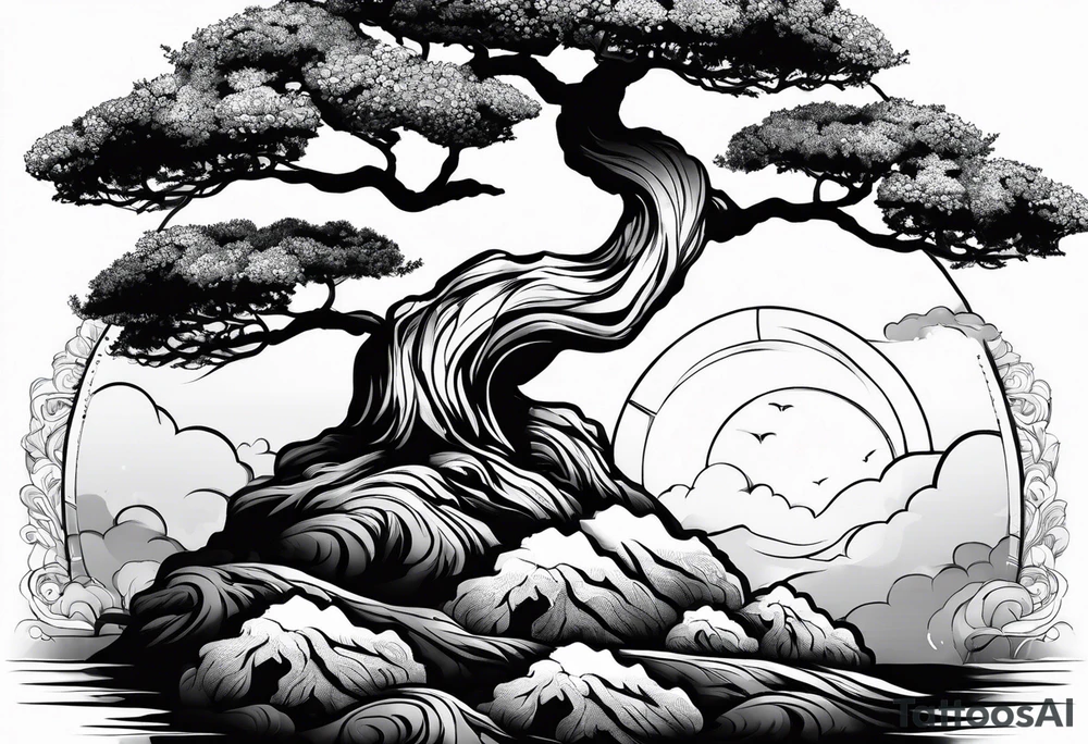 bonsai tree small with sun tattoo idea