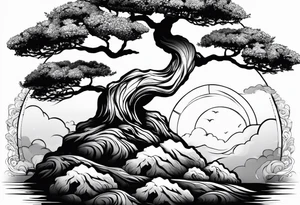 bonsai tree small with sun tattoo idea