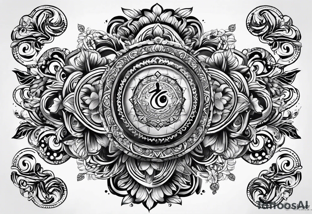 Sleeve tattoo based around Sanskrit Om symbol for breathe tattoo idea