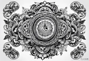 Sleeve tattoo based around Sanskrit Om symbol for breathe tattoo idea