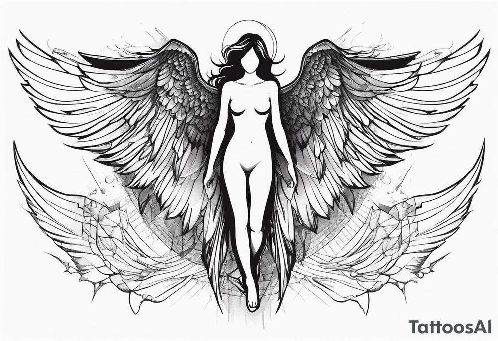 faceless angel with wings outstretched incorporating significant digital or electronic elements into the design tattoo idea