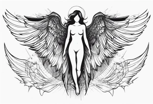 faceless angel with wings outstretched incorporating significant digital or electronic elements into the design tattoo idea