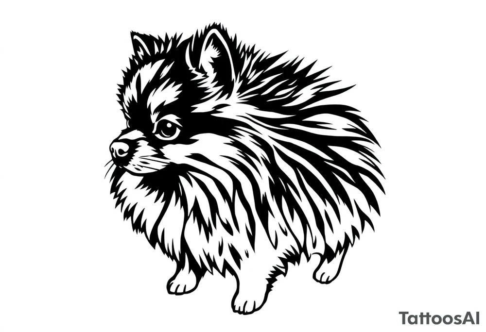 A realistic stencil silhouette style drawing of Pomeranian tattoo idea
