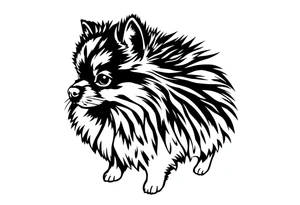 A realistic stencil silhouette style drawing of Pomeranian tattoo idea