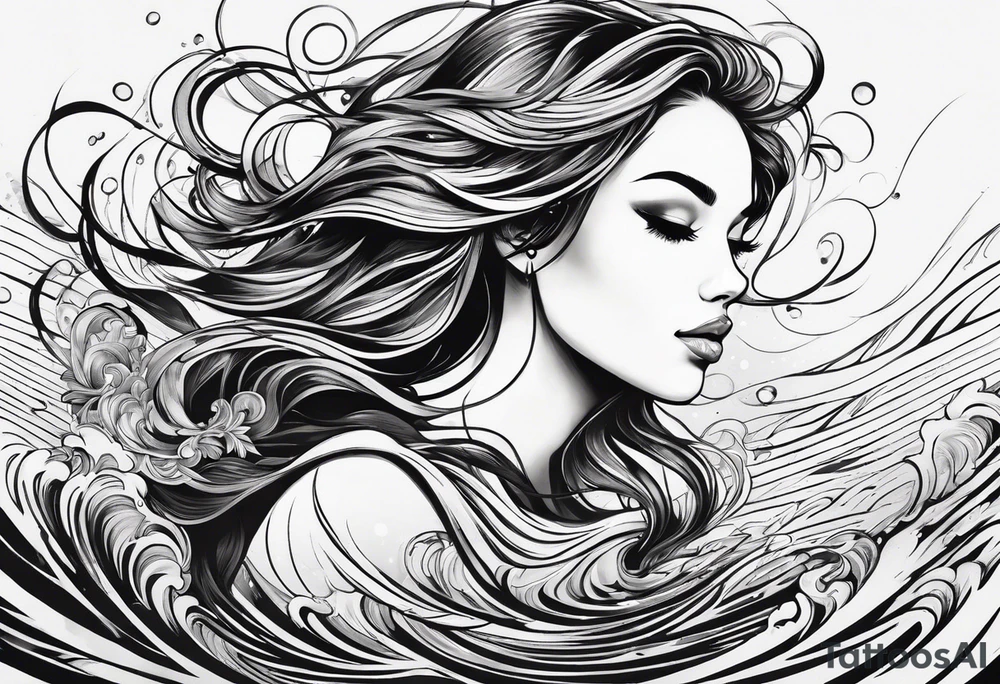 girl floating on still water with ripples bouncing off of her tattoo idea