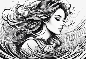 girl floating on still water with ripples bouncing off of her tattoo idea