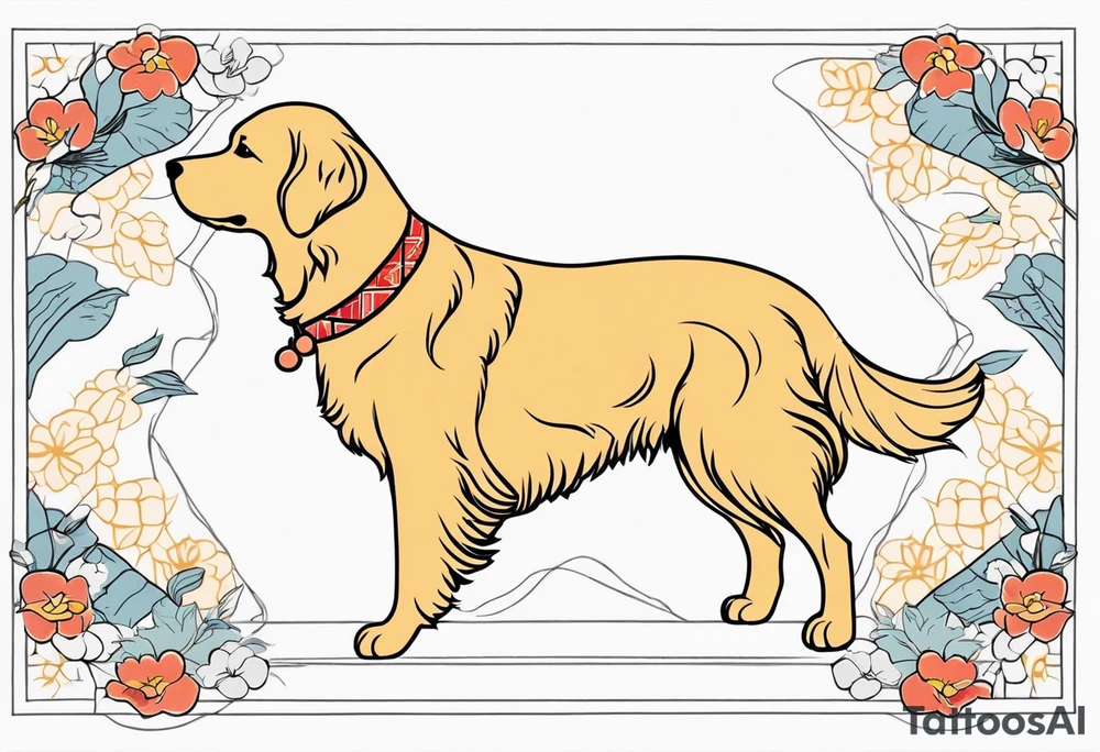 a golden retriever in a kimono tattoo idea