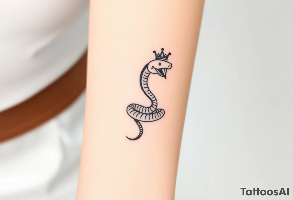 I want a small simple silhouette lines black and white wrist princess like girl snake tattoo that has number 12821 on its body along and also I want it to represent feminine energy crown queen Cycle tattoo idea