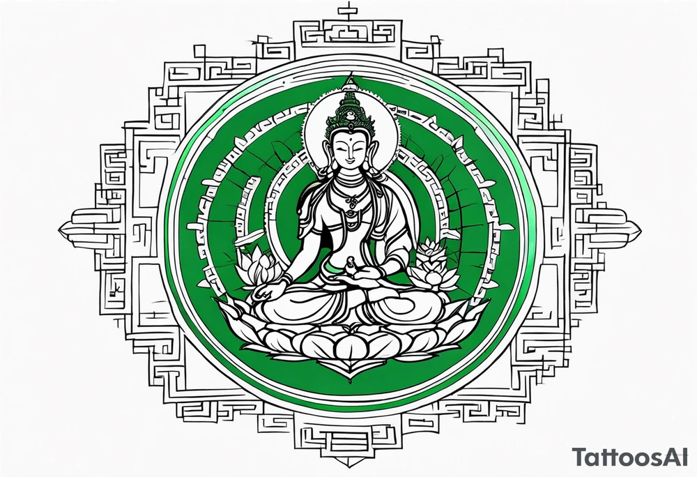 Green Tara mantra in Tibetan calligraphy tattoo idea