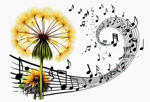 Dandelion puff breaking off into music notes tattoo idea