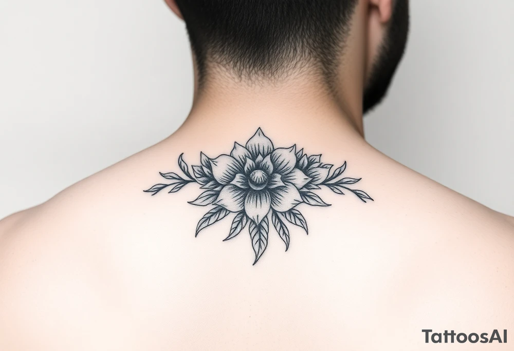 Make something similar to this. It should be a small, unique floral design. Use soft shading. tattoo idea