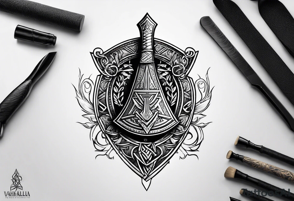 Valhalla valknut shield axe sword tattoo idea