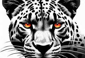 Facial of an angry panther with red-orange eyes tattoo idea