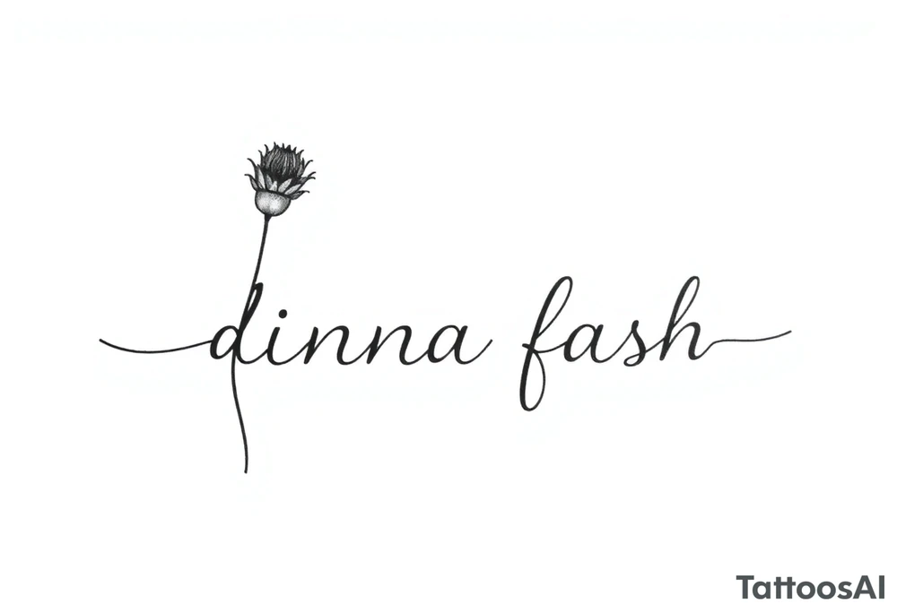 minimaliste simple thistle with dragonfly text : dinna fash tattoo idea