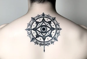 A abundance and protection symbol with an evil eye protection symbol in the center of it.  I’d like it windy very small “so mote it be” with a magic wand tattoo idea