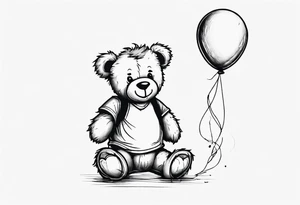 Scruffy teddy bear holding on to balloons and wearing a T-shirt tattoo idea