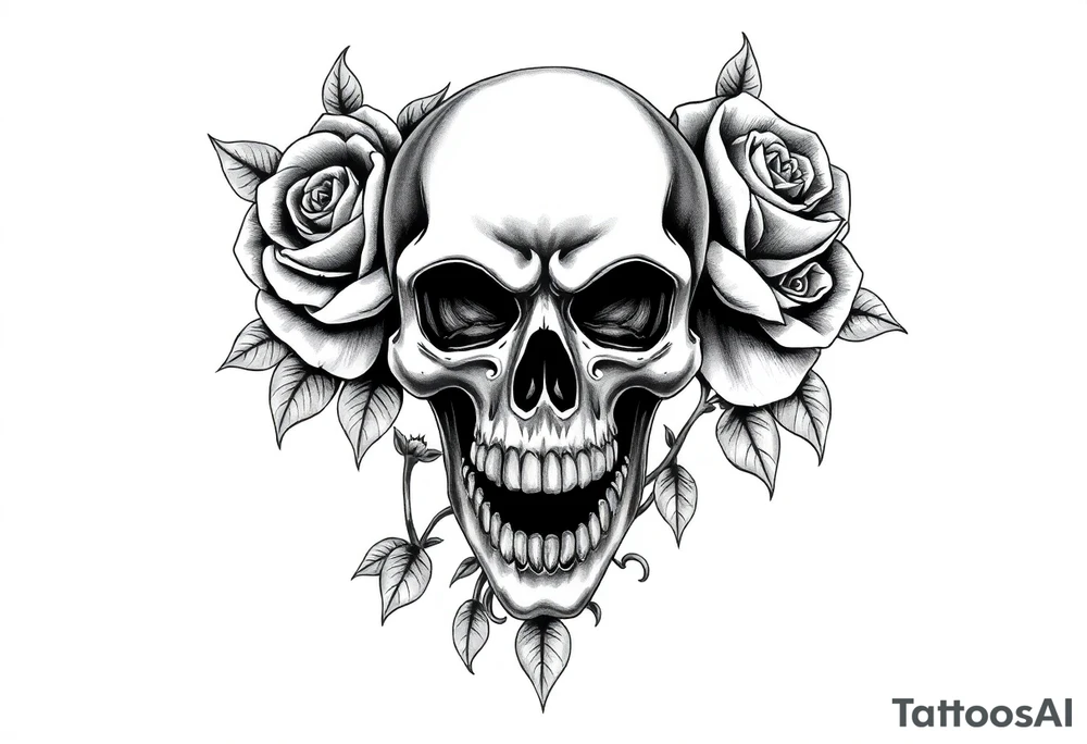 skull and roses tattoo idea