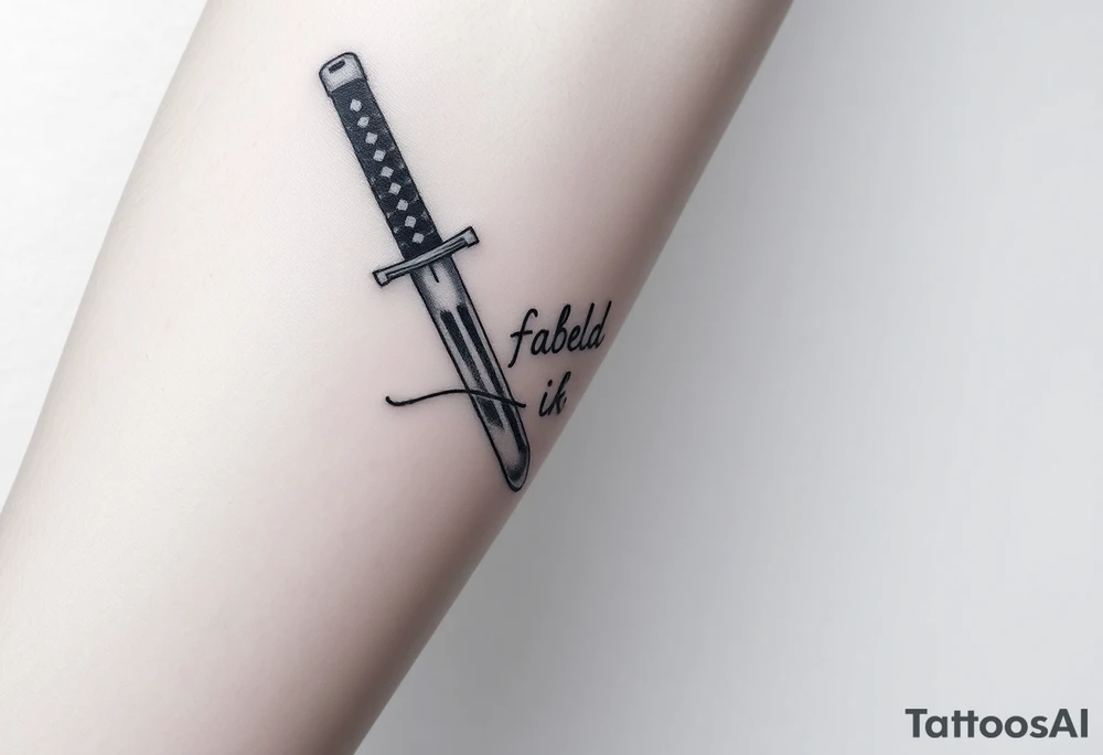 Katana and fabled written in korean tattoo idea
