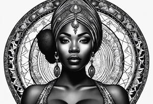 Black woman, royalty, enlightenment, wisdom, astronomy, cancer zodiac, natural, love, strength, power tattoo idea