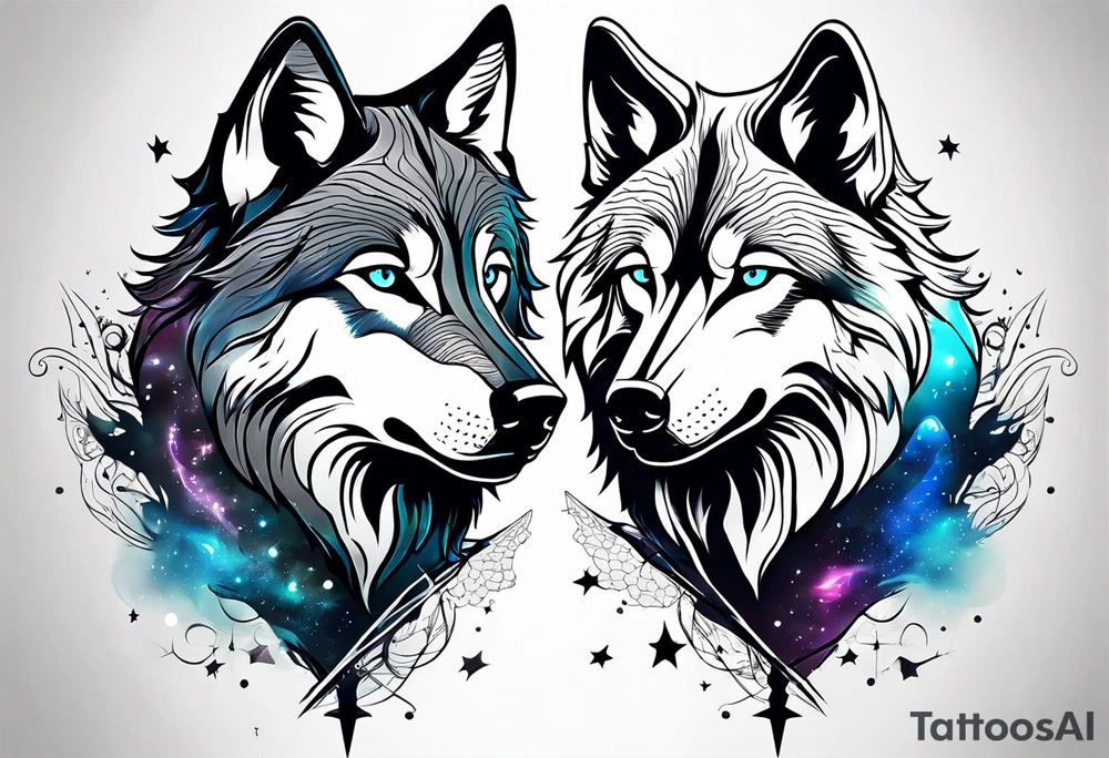 Constellation, two animal wolf tattoo idea