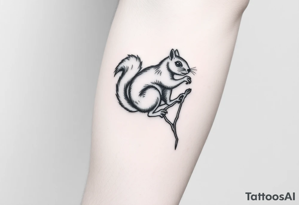 squirrel climbing forearm tattoo idea