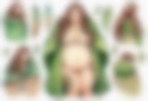 a chubby tan woman with long brown hair  and green eyes wearing a fur cloak tattoo idea