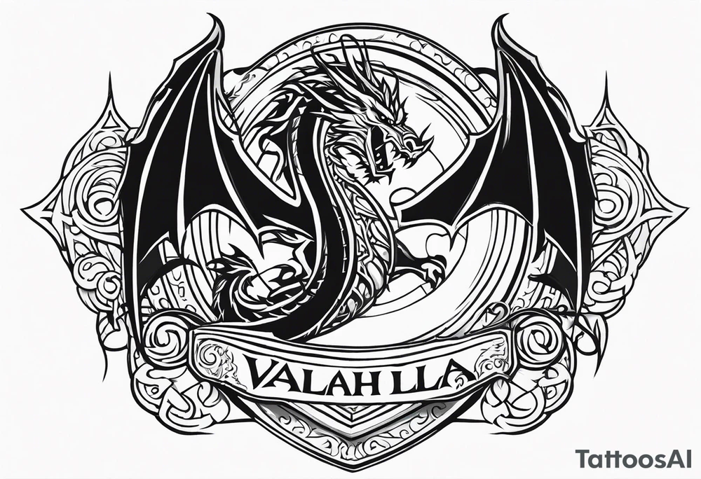 Valhalla shield sword dragon runes tattoo idea