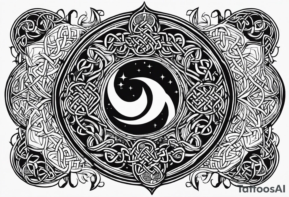 Moon, celtic symbol, hydrangia tattoo idea