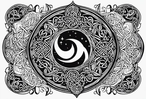 Moon, celtic symbol, hydrangia tattoo idea