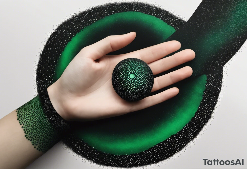 black hole, abstract, green and black, covered from wrist to forearm, fully covered, no borders, blackwork, no people tattoo idea