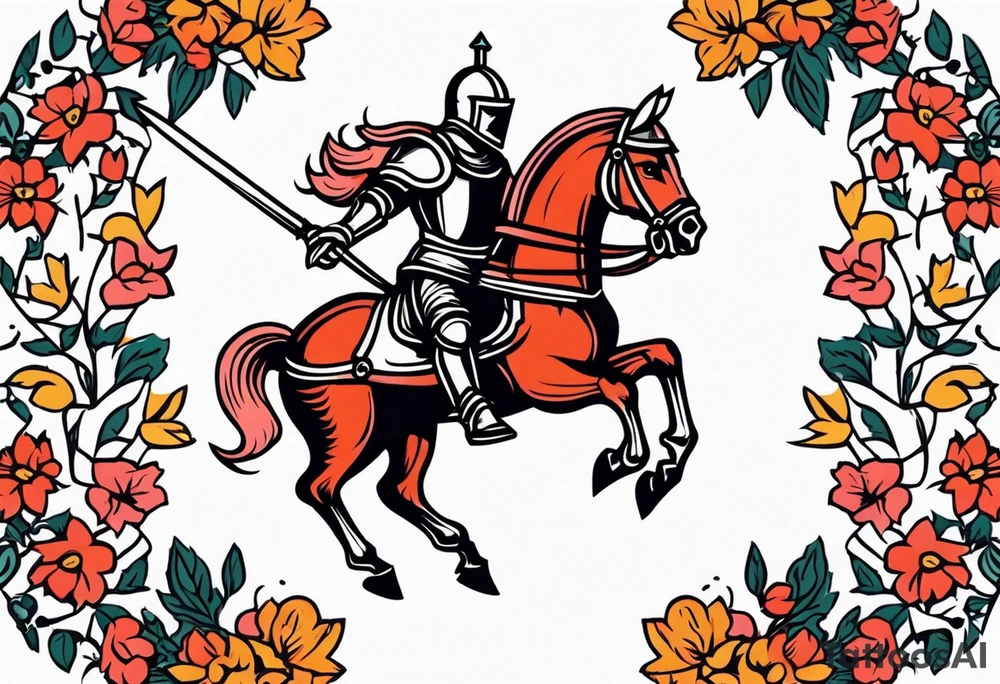 knight

old school vintage simple traditional design with vintage flowers surrounding
bold color simple tattoo idea
