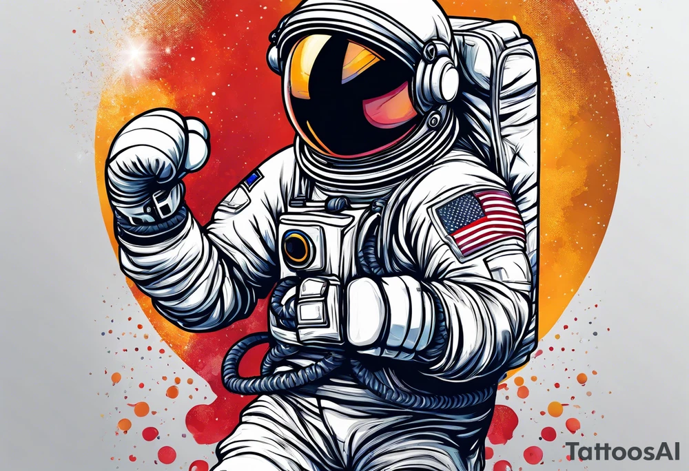 Astronaut with boxing gloves tattoo idea
