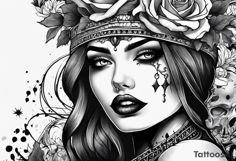 Bloody bandage woman face magic skulls tattoo idea