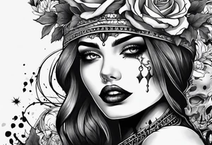Bloody bandage woman face magic skulls tattoo idea
