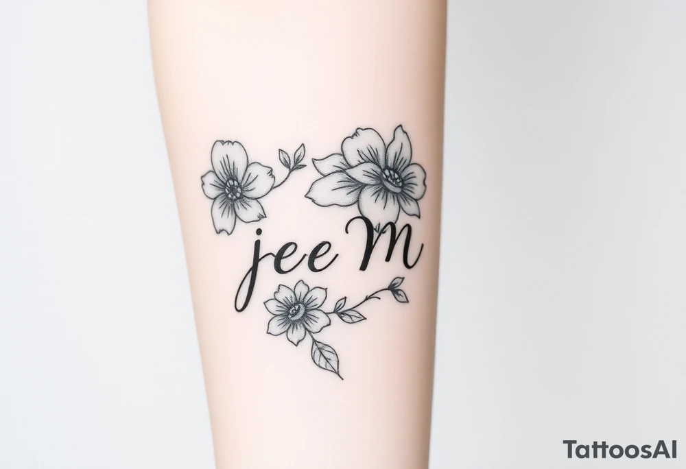 flowers with the initials j e m m tattoo idea