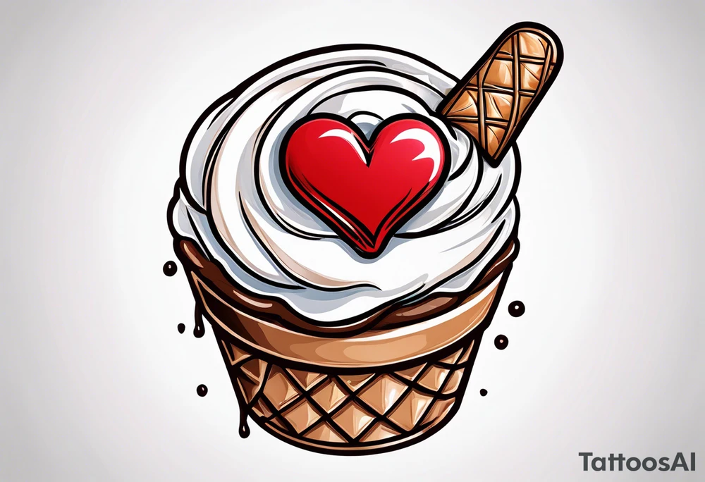 sketch chocolate chip ice cream cone with one red heart tattoo idea