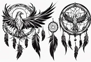 Phoenix flying flaming dream catcher tattoo idea