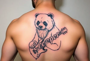 Wrestler, bass playing, tattooed, bearded panda bear with the word creeper in metal band font tattoo idea