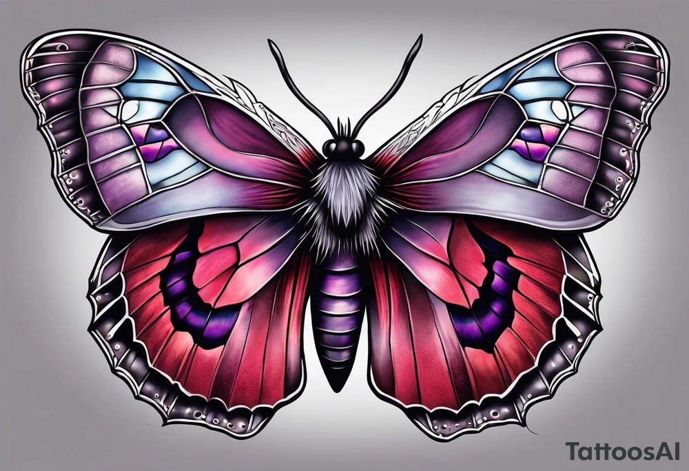 Black, red, and purple lunar moth tattoo idea