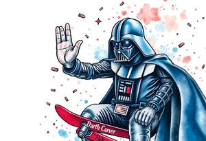 MEMORY TATTOO
Darth Vader skateboarding with hand signal hello in heaven, outdoors, bullets, star wars>blue and red 
"Darth Carter"
12/29/88-01/06/24 tattoo idea