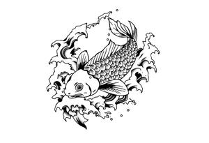 traditional koi fish swimming upstream through turbulent waves tattoo idea