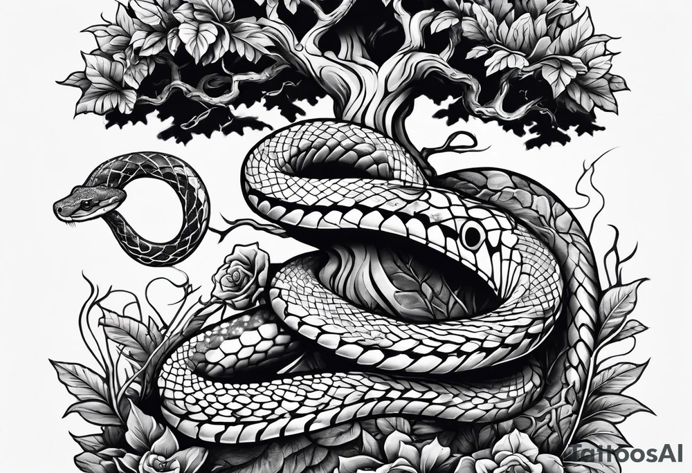 Snake wrapped around a tree tattoo idea