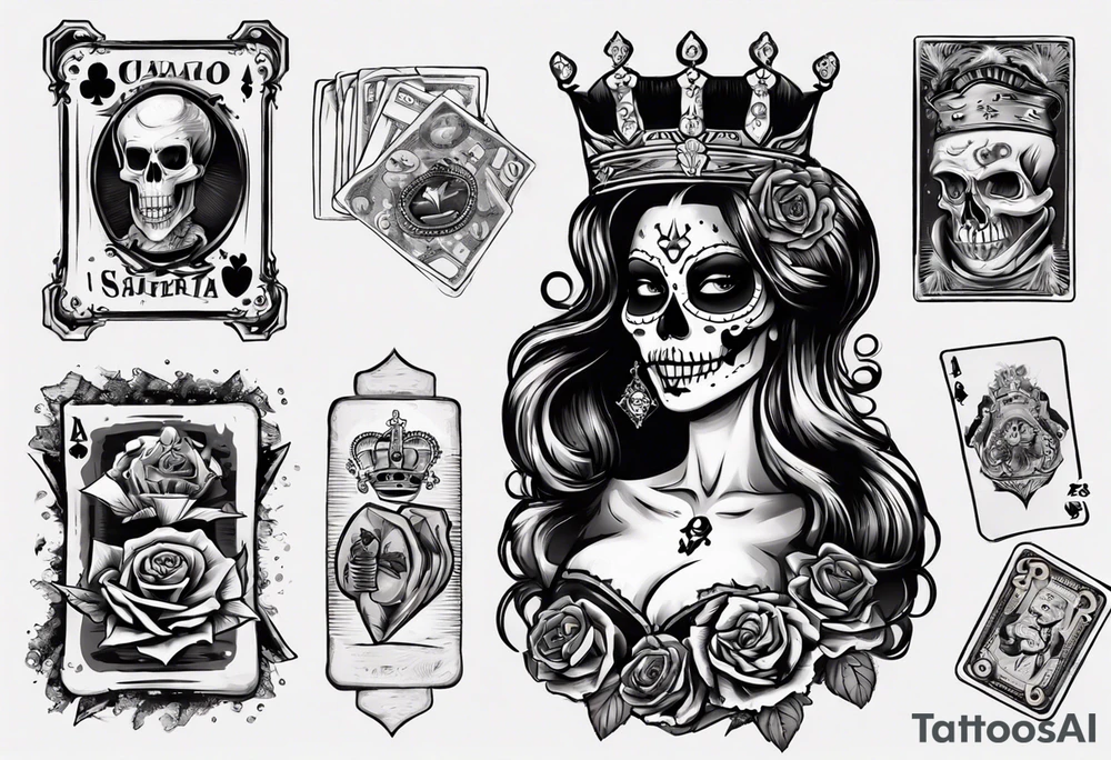 santa la muerta with money and crown
on the card tattoo idea