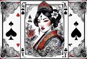 Asian Queen Of Spades sleeve tattoo idea