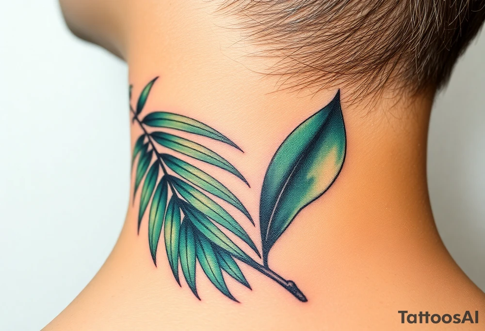realistic large woven palm leaves tattoo idea