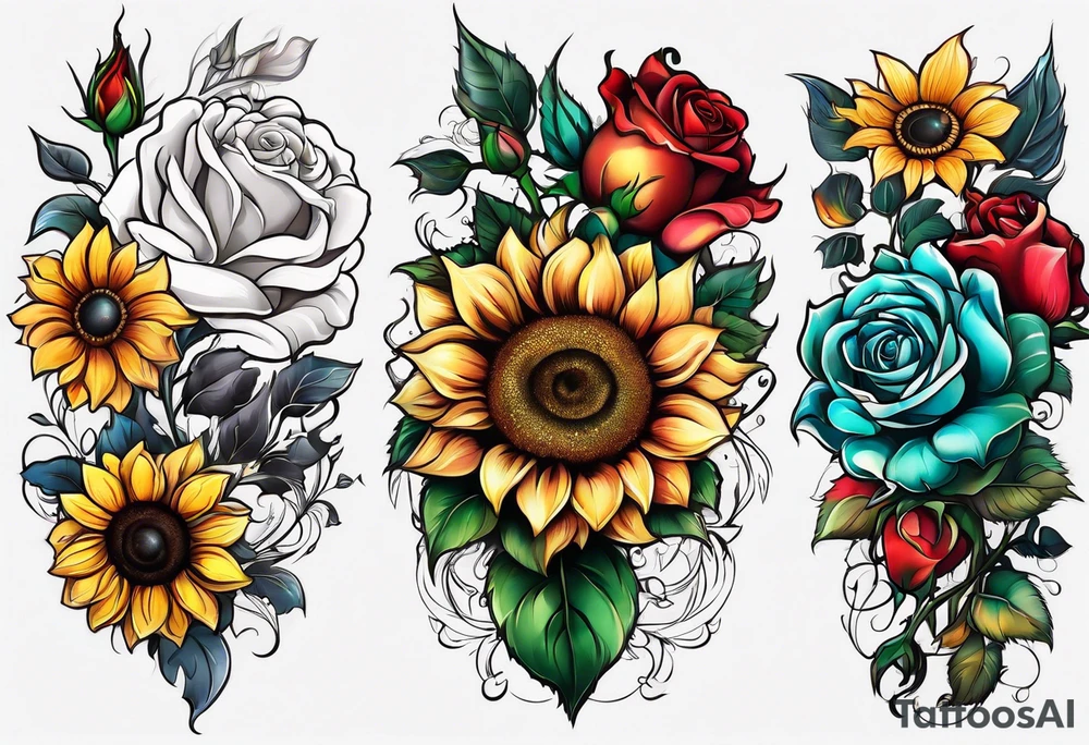 flower rose , sunflower, animal tattoo idea