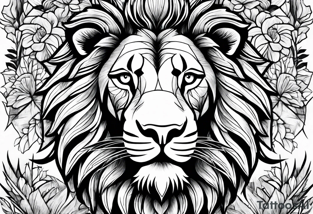 Lion in jungle with kids names tattoo idea