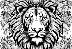 Lion in jungle with kids names tattoo idea
